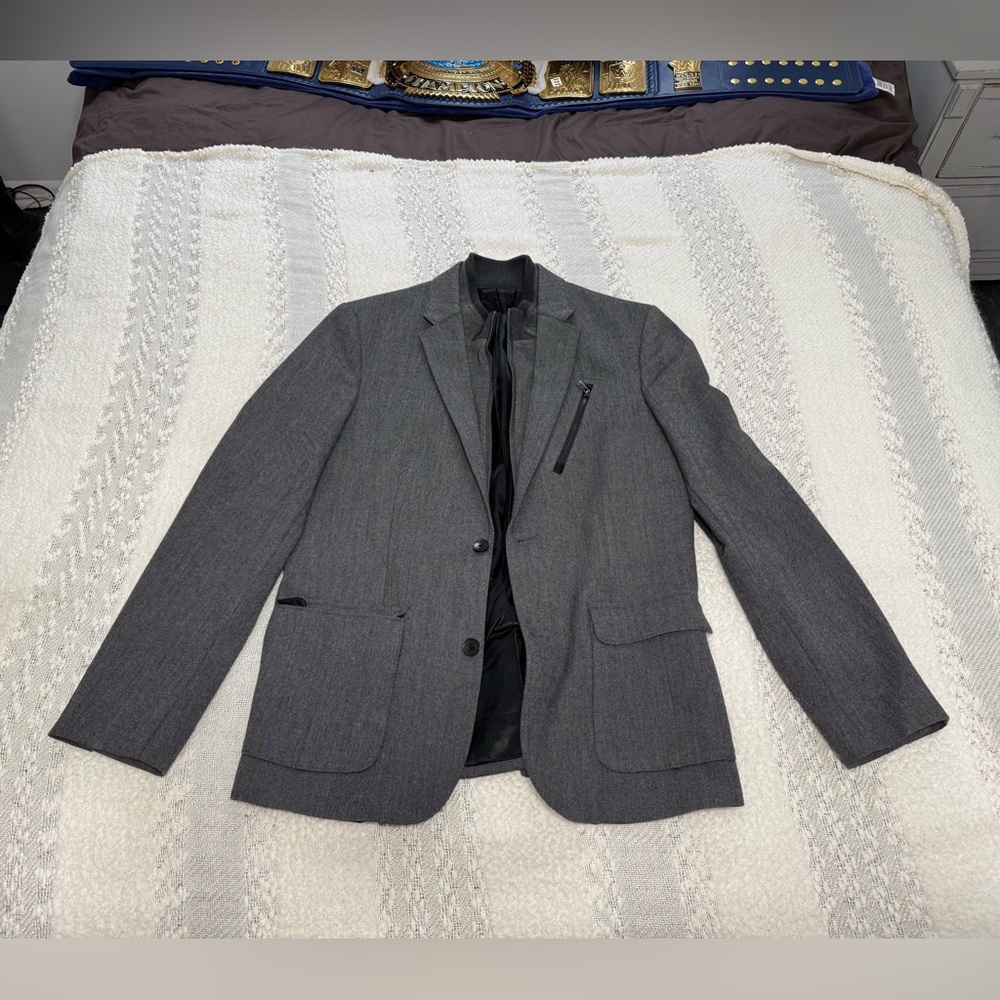 Calvin Klein Men’s Sports Coat Jacket Blazer Zip & 2-Button Medium M Grey